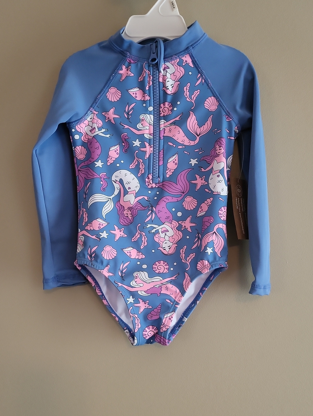 NWT blue and pink mermaid print rashguard swimsuit